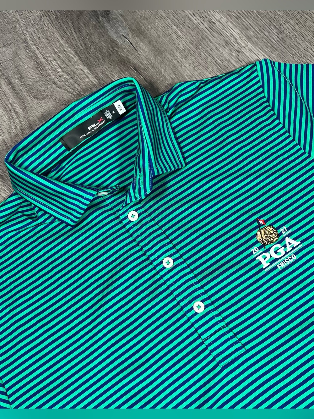 RLX Ralph Lauren Golf Shirt Mens M Green Polo Fields Ranch PGA Frisco 2027
